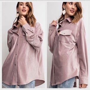 Elegant Mauve Corduroy Button-Up Shirt